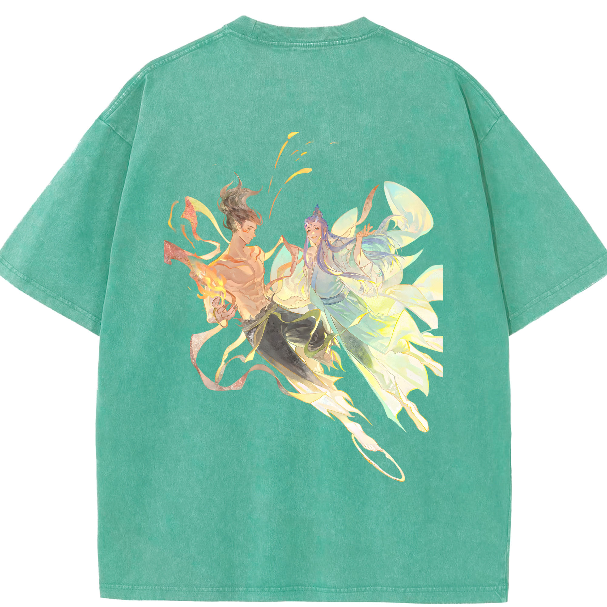 （画像用） Ne Zha 2 ナタ 魔童の大暴れ 綿100% ヴィンテージ風 半袖Tシャツ（背面プリント）